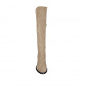 Woman's boot with half zipper in beige suede and elastic material heel 7 - Available sizes:  43