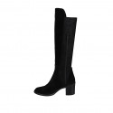Woman's boot with half zipper in black suede and elastic material heel 7 - Available sizes:  32, 42