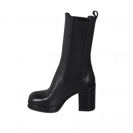 Bottines hautes pour femmes en cuir noir avec élastiques et plateforme talon 9 - Pointures disponibles:  42 2