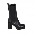 Woman's high ankle boot in black leather with elastic bands and platform heel 9 - Available sizes:  42