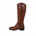 Woman's boot in tan brown leather with zipper and buckle heel 3 - Available sizes:  43