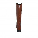 Woman's boot in tan brown leather with zipper and buckle heel 3 - Available sizes:  43