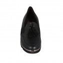 Woman's mocassin with tassels, elastic bands and removable insole in black leather wedge heel 4 - Available sizes:  31