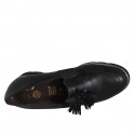 Woman's mocassin with tassels, elastic bands and removable insole in black leather wedge heel 4 - Available sizes:  31