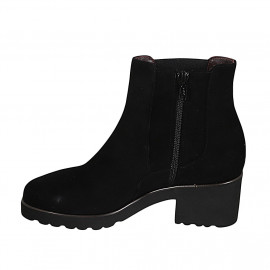 Stivaletto da donna con plantare estraibile, cerniera, elastico e fibbia in camoscio nero tacco 5 - Misure disponibili: 42 2