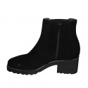 Woman's ankle boot with removable insole, buckle, elastic and zipper in black suede heel 5 - Available sizes:  42
