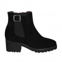 Woman's ankle boot with removable insole, buckle, elastic and zipper in black suede heel 5 - Available sizes:  42