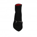 Botines a punta para mujer con cremallera y accesorio en gamuza negra tacon 6 - Tallas disponibles:  33, 42, 43, 45