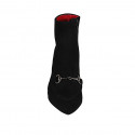 Woman's pointy ankle boot with zipper and accessory in black suede heel 6 - Available sizes:  42, 43