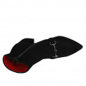 Botines a punta para mujer con cremallera y accesorio en gamuza negra tacon 6 - Tallas disponibles:  33, 42, 43, 45