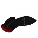 Woman's pointy ankle boot with zipper and accessory in black suede heel 6 - Available sizes:  42, 43