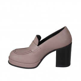 Woman's loafer in matt nude leather with platform heel 9 - Available sizes:  32, 42 2