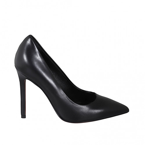 Woman's pointy pump shoe in black leather with heel 10 - Available sizes:  32, 34, 43, 45, 46