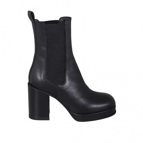 Woman's ankle boot with platform and elastic bands in black leather heel 9 - Available sizes:  43