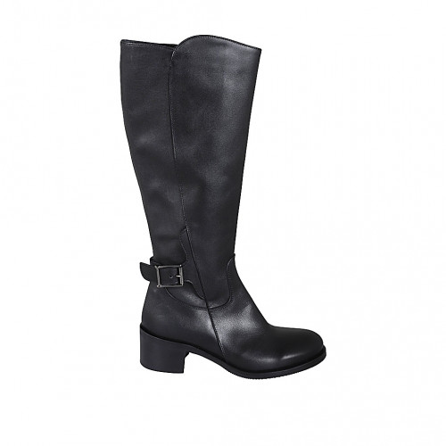 Bottes pour femmes avec boucle et fermeture éclair en cuir noir avec talon 5 - Pointures disponibles:  33, 34, 43, 45