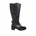 Woman's boot with buckle and zipper in black leather with heel 5 - Available sizes:  33, 34, 43, 45