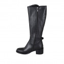 Woman's boot with buckle and zipper in black leather with heel 5 - Available sizes:  33, 34, 43, 45