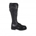 Woman's laced boot with zipper and buckle in black leather with heel 4 - Available sizes:  32, 33, 34, 43