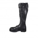 Woman's laced boot with zipper and buckle in black leather with heel 4 - Available sizes:  32, 33, 34, 43
