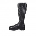 Woman's laced boot with zipper and buckle in black leather with heel 4 - Available sizes:  32, 33, 43