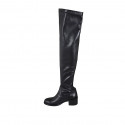 Botas arriba de la rodilla para mujer en piel y material elastico negro tacon 5 - Tallas disponibles:  34, 43