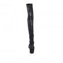 Bottes au-dessus de genou pour femmes en cuir et matériau élastique noir talon 5 - Pointures disponibles:  34, 43