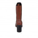 Bottines hautes pour femmes en cuir brun clair avec élastiques et plateforme talon 9 - Pointures disponibles:  42, 43