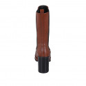 Woman's high ankle boot in cognac brown leather with elastic bands and platform heel 9 - Available sizes:  42, 43