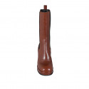Bottines hautes pour femmes en cuir brun clair avec élastiques et plateforme talon 9 - Pointures disponibles:  42, 43
