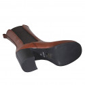 Woman's high ankle boot in cognac brown leather with elastic bands and platform heel 9 - Available sizes:  42, 43