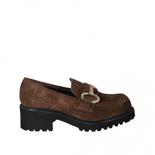 Woman's mocassin with accessory in brown suede heel 5 - Available sizes:  45