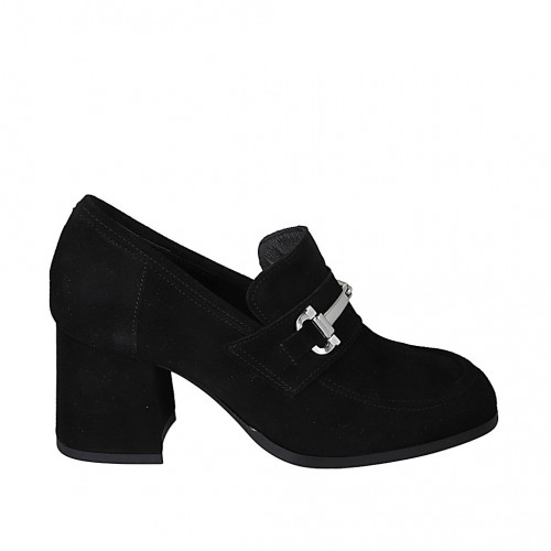 Mocassin pour femmes en daim noir avec accessoire talon 6 - Pointures disponibles:  32, 33, 42, 43, 44