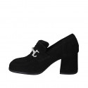 Mocassin pour femmes en daim noir avec accessoire talon 6 - Pointures disponibles:  32, 33, 42, 43, 44