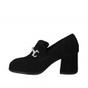 Woman's mocassin in black suede with accessory heel 6 - Available sizes:  32, 33, 42, 43, 44