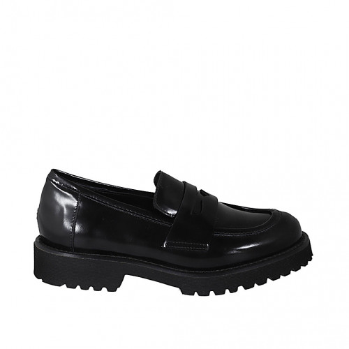 Woman's mocassin in black brush-off leather heel 3 - Available sizes:  45