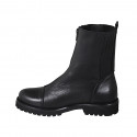 Woman's ankle boot with captoe, front zipper and elastic band in black leather heel 3 - Available sizes:  32