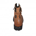 Woman's laced ankle boot with zipper, elastic bands and buckles in cognac brown leather heel 3 - Available sizes:  44