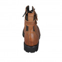 Woman's laced ankle boot with zipper, elastic bands and buckles in tan brown leather heel 3 - Available sizes:  33, 42, 44, 45