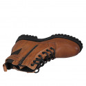Woman's laced ankle boot with zipper, elastic bands and buckles in cognac brown leather heel 3 - Available sizes:  44