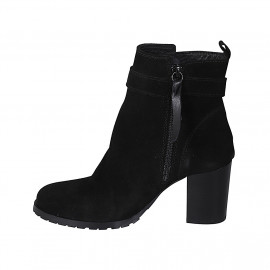 Woman's ankle boot with zipper and buckle in black suede heel 7 - Available sizes:  42 2
