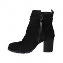 Bottines pour femmes avec fermeture éclair et boucle en daim noir talon 7 - Pointures disponibles:  42