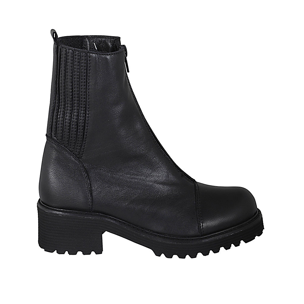 Stivaletto da donna con cerniere, fibbia e borchie in pelle nera tacco 3