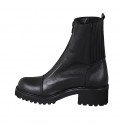 Woman's ankle boot with captoe, front zipper and elastic band in black leather heel 5 - Available sizes:  45