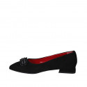 Woman's pointy ballerina shoe in black suede with rhinestone accessory heel 2 - Available sizes:  32, 33, 34, 44
