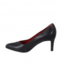 Zapato puntiagudo de salón para mujer en piel negra tacon 7 - Tallas disponibles:  32