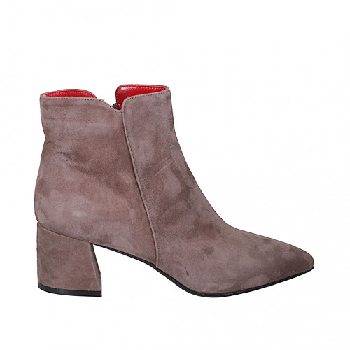 Bottines à bout pointu pour femmes avec fermeture éclair en daim taupe talon 6 - Pointures disponibles:  42, 44