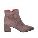 Woman's pointy ankle boot with zipper in taupe suede heel 6 - Available sizes:  42, 44