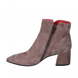Bottines à bout pointu pour femmes avec fermeture éclair en daim taupe talon 6 - Pointures disponibles:  42 2