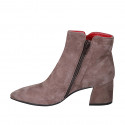 Woman's pointy ankle boot with zipper in taupe suede heel 6 - Available sizes:  42, 44