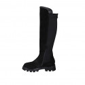 Woman's knee-high boot in black suede and elastic fabric with half zipper and backside zipper heel 4 - Available sizes:  32, 33, 34, 43, 44, 45